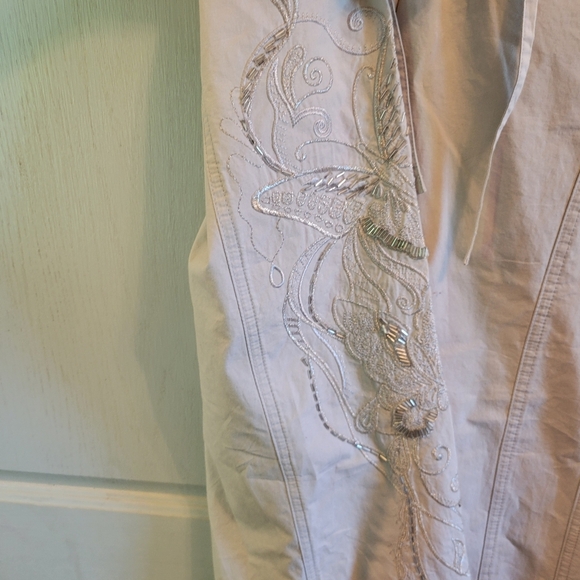 90s Y2K Together Off White Embellished Cargo Style Straight Leg Pants - Picture 4 of 9